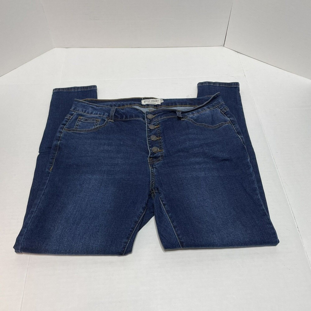 Great Smoky Los Angeles Womens Jeans Size 1X Skinny Dark, Style GPH19415 Buttons